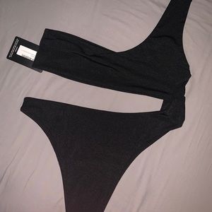 PLT Black One Shoulder Cut Out Swimsuit